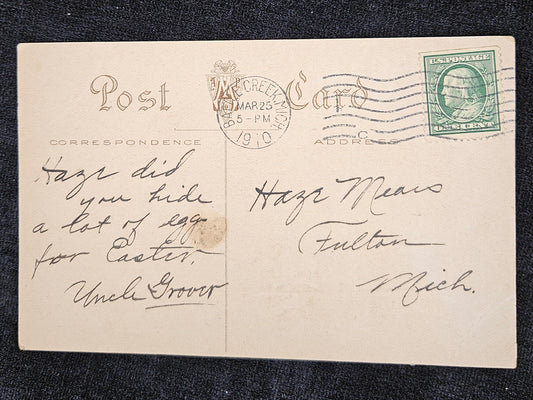 Joyous Easter With Chick and Eggshell - 1910 Religious Easter Postcard