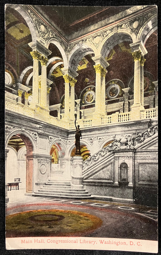 Main Hall, Congressional Library, Washington, D. C., Maryland -  Vintage Postcard