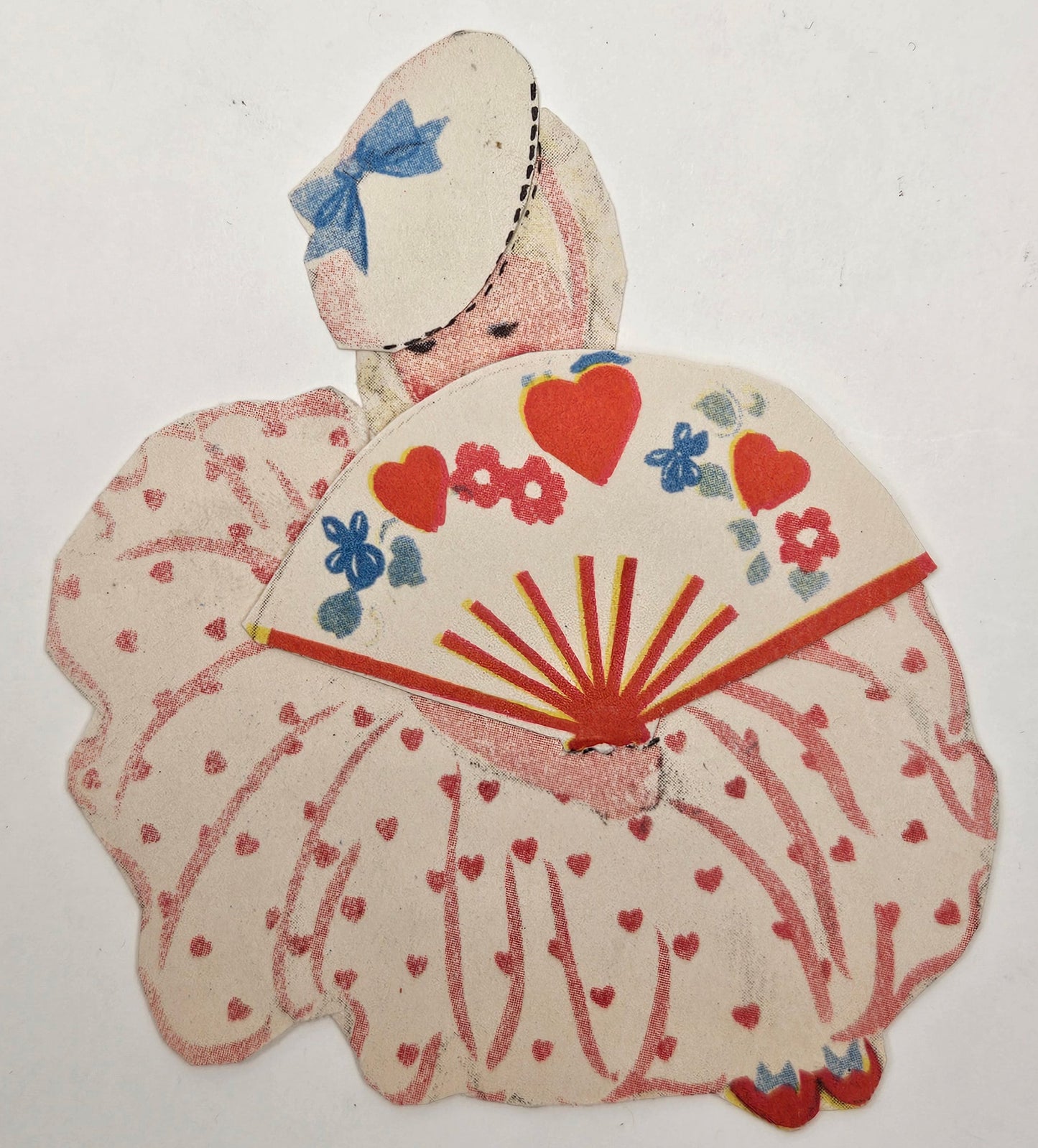 Mechanical Valentine's Day card- Girl In White Dress With Fan And Blue Ribbon Hat - Fan on Valentine Moves - Stand up Valentine