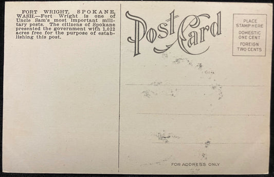Fort Wright, Spokane, Washington - Vintage Army Postcard
