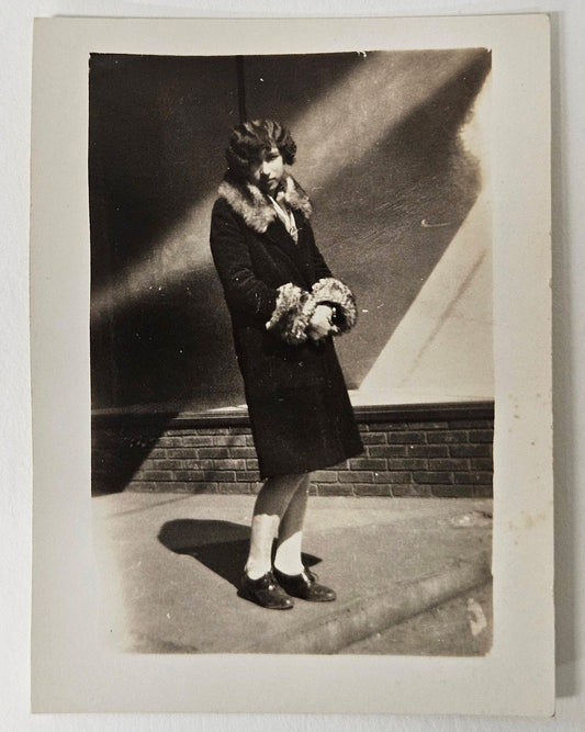 RPPC - 1928 Young Girl "Anna" - Fashionable Fur trimmed Coat -  Short Wavy Hairstyle -Childlike Innocence - Time between WWI and WWII