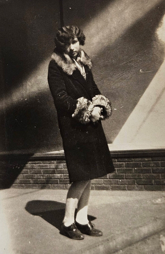 RPPC - 1928 Young Girl "Anna" - Fashionable Fur trimmed Coat -  Short Wavy Hairstyle -Childlike Innocence - Time between WWI and WWII