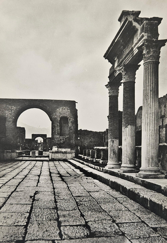 RPPC - Pompeii Civil Forum - Arches Of Triumph Ruins Of Ancient City Italy  - 1950 Black & White Photo of Arches of Triumph- Real Photocard