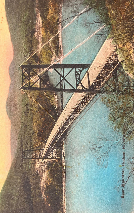 Bear Mountain Hudson Hiver Bridge - 1928 Hand Colored Bridge Postcard