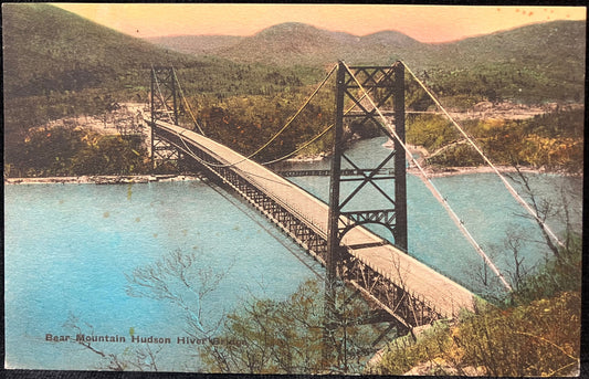 Bear Mountain Hudson Hiver Bridge - 1928 Hand Colored Bridge Postcard