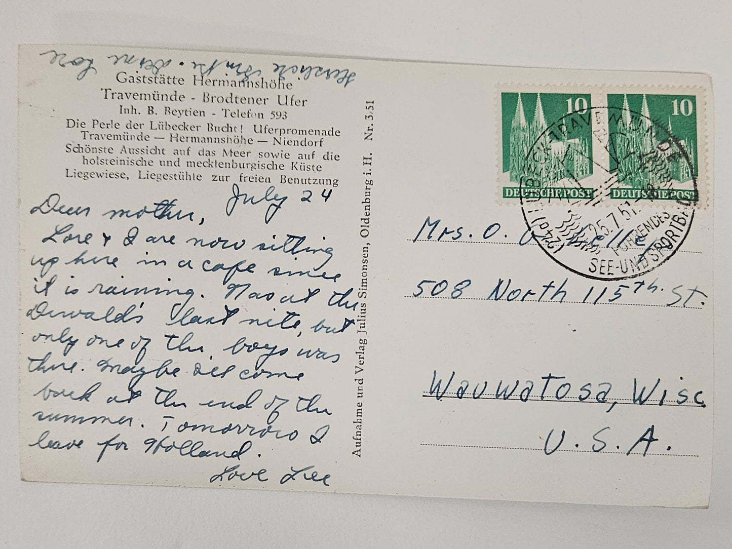 RPPC - 1951 - Bay of Lubeck - Germany Cliffside Baltic Sea - Brodtener Ufer - Holstein and Mecktenburg Postcard - Northern German Coastline - Vintage German Postcard