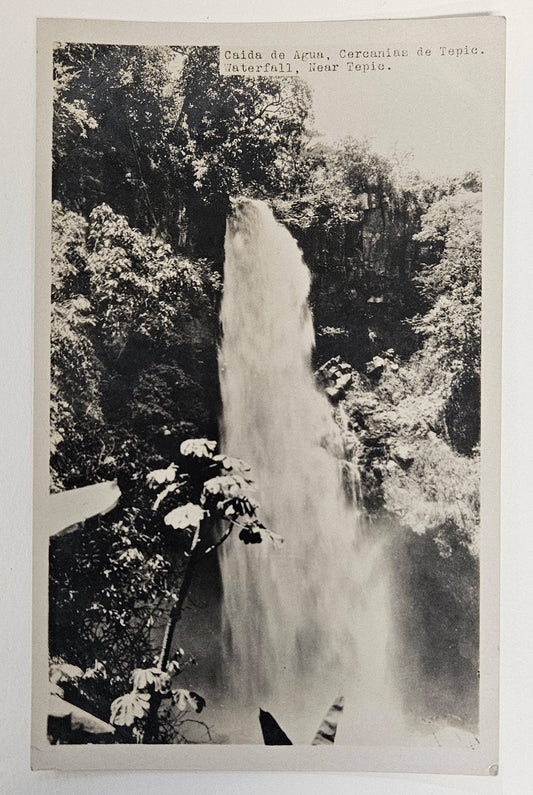 RPPC - January, 1925 - Tepic Mexico Caida De Agua Waterfall Rainforest - Real Photo Postcard - Black&white Photo of Tepic Mexico Rainforest.