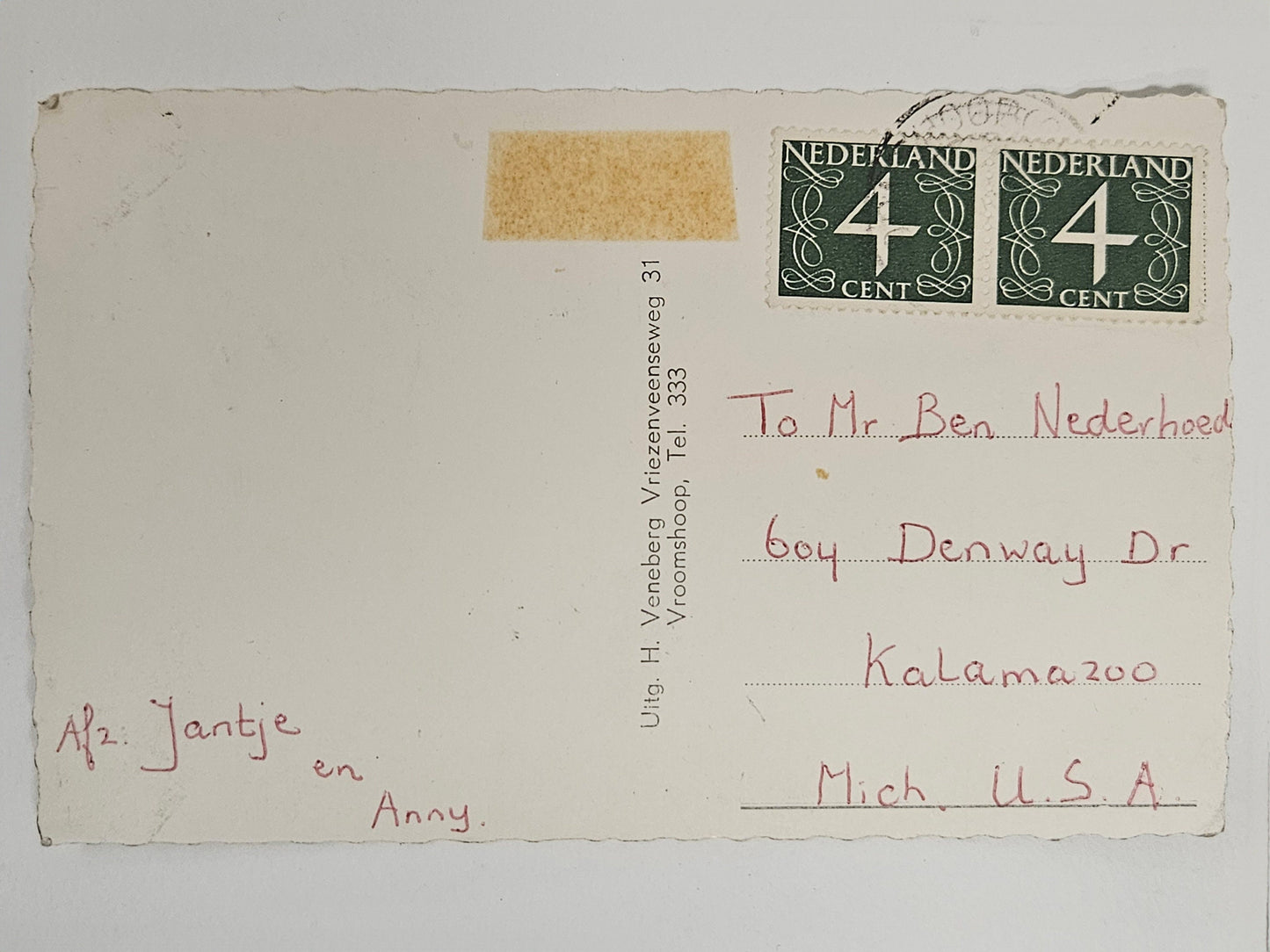 RPPC -  Netherlands Vroomshoop Vriezenveenseweg - Dutch Postcard - 1946 Netherlands Postage Stamps
