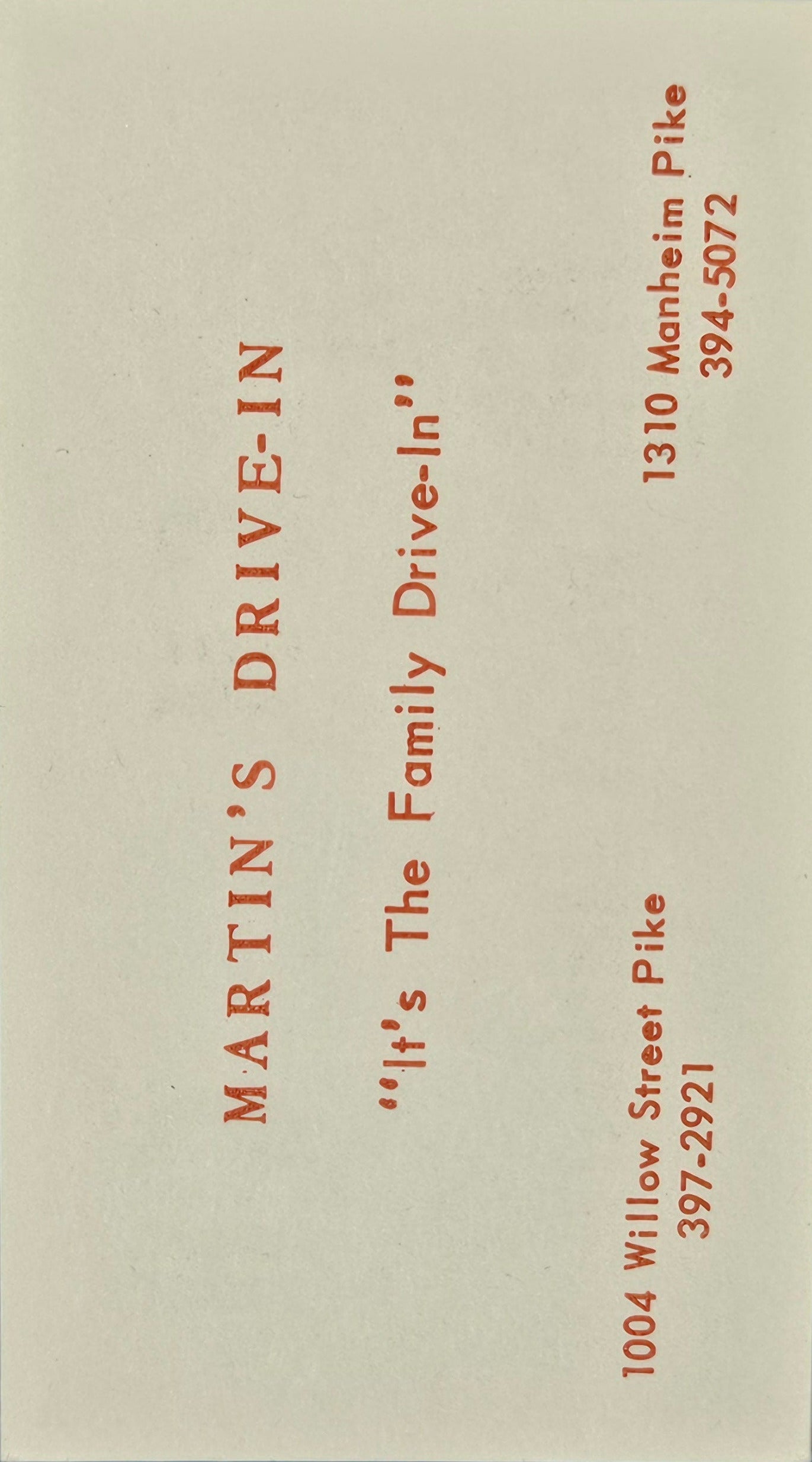 Martin's Drive In "It's The Family Drive-In" - Religious Humor - 1950s Evangelical? Humorous Ephemera