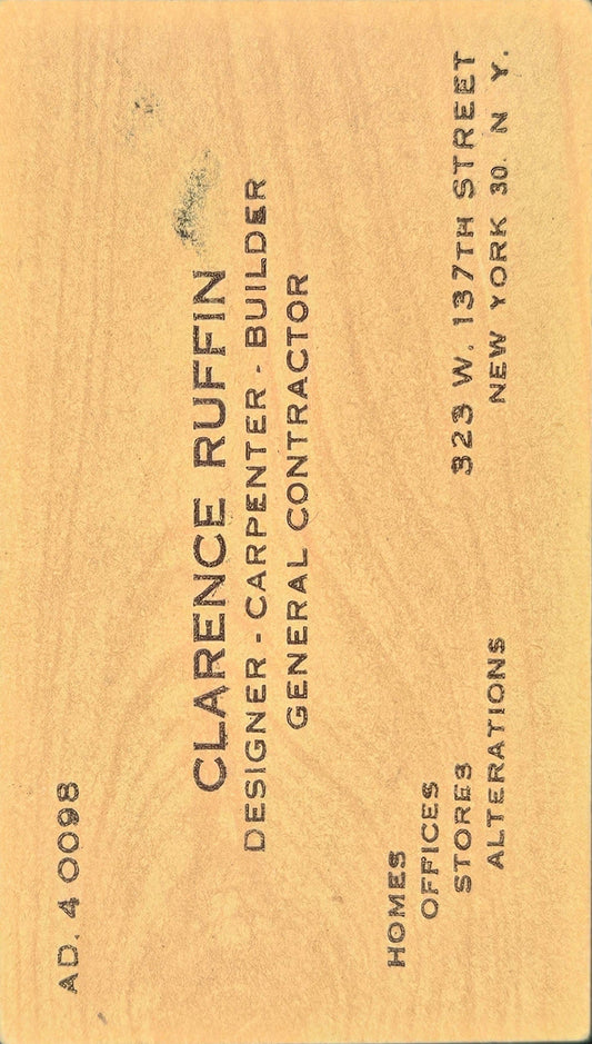 Business Card- Clarence Ruffin- Wood Grain Card with Funny Questions on backside - Carpenter Business Card - Located in NYC