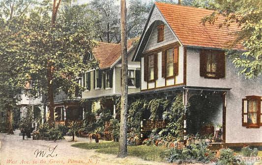 West Ave. in the Grove, Pitman, New Jersey - Made in Germany - Vintage Postcard