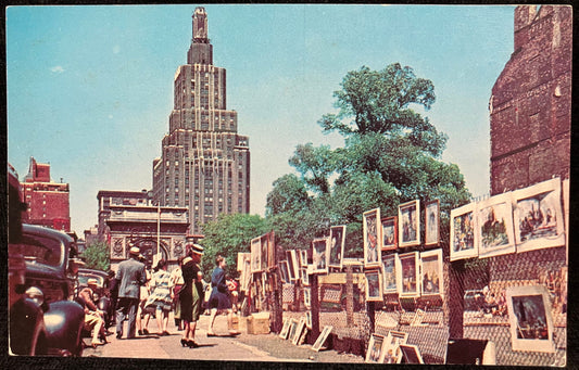 Outdoor Art Gallery at Greenwich Village - New York City, N. Y. 1930s Street Market - Vintage Postcard