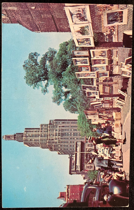 Outdoor Art Gallery at Greenwich Village - New York City, N. Y. 1930s Street Market - Vintage Postcard