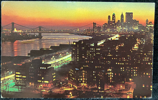 New York City by Night -  Sunset on the East River, NY - Vintage Postcard