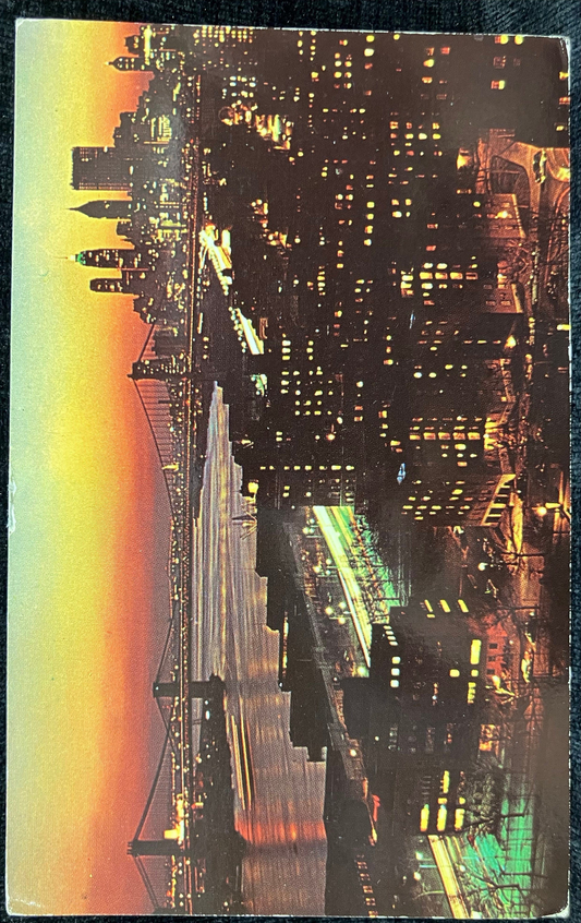 New York City by Night -  Sunset on the East River, NY - Vintage Postcard