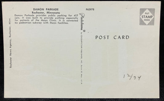 Damon Parkade - Rochester, Minnesota - Vintage Postcard