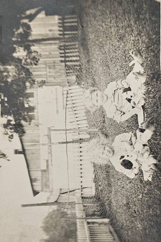 RPPC - 1911 Ohio - Two Young Sisters Playing With New Puppies In the Yard - Farm Life 1911 - Very Early Christmas Photo Card
