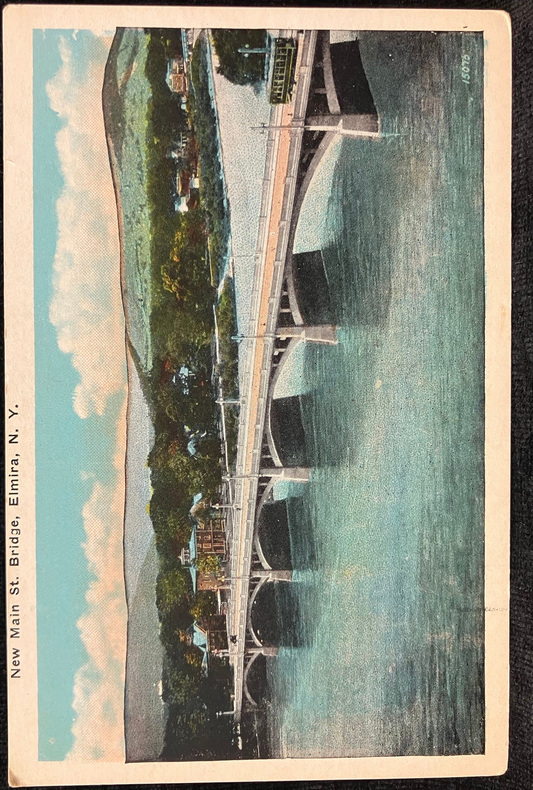 New Main Street Bridge, Elmira, N. Y. - Vintage Bridge Postcard - hand tinted Photo 1940s