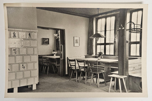 RPPC - German 1950s Youth Hostel Interior Furniture Jugendherberge Erbach Im Odenwald - Germany Black and White Photo Postcard -