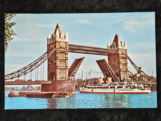 Tower Bridge London Photo Postcard - 1970s view of London Bridge with Boat Commerce below