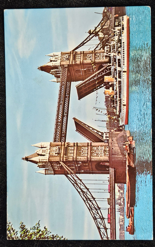 Tower Bridge London Photo Postcard - 1970s view of London Bridge with Boat Commerce below