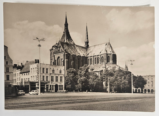 RPPC - 1961 German Church Rostock Ernst-Thalmann-Platz Marienkirche Vintage Real Photo Postcard