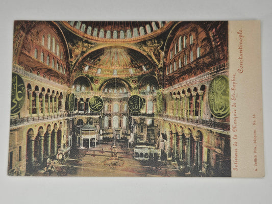 Hagia Sofia Mosque Interior- Constantinople Turkey - Pre 1907 Postcard - back address only - Hand Tinted Color