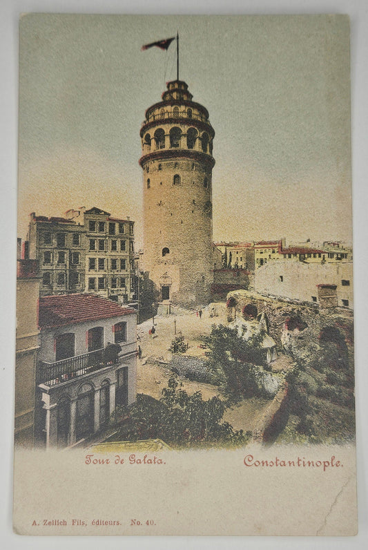 Galata Tower  - Constantinople, Turkey - Tinted Photo Postcard  - Pre 1907 Postale Carte