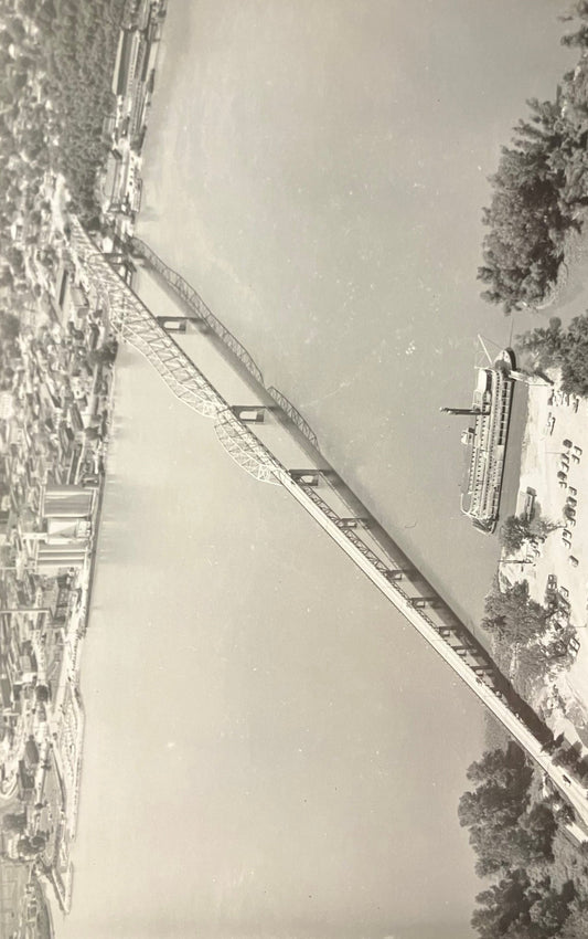 RPPC - Mark Twain Memorial Bridge - Hannibal, Maryland- Vintage Bridge Postcard - Aerial Black and White Real Photo Postcard