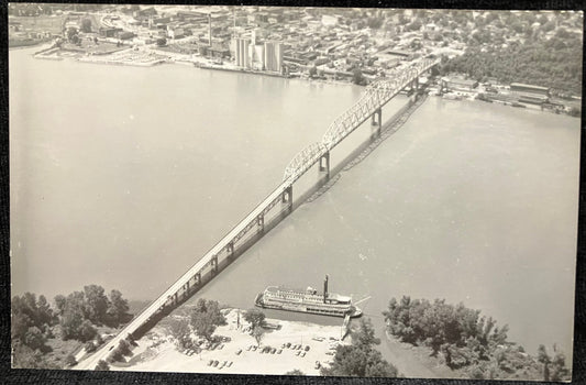 RPPC - Mark Twain Memorial Bridge - Hannibal, Maryland- Vintage Bridge Postcard - Aerial Black and White Real Photo Postcard