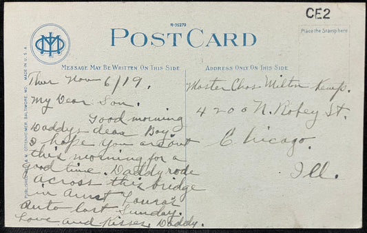 Cedar Avenue Bridge over Stony Run, Baltimore, MD. - Vintage 1919 Bridge Postcard  -From a Loving Fa