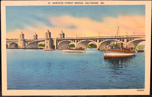 Hanover Street Bridge - Baltimore, Maryland - Vintage Bridge Postcard