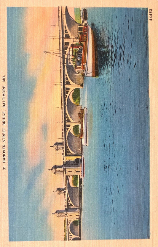 Hanover Street Bridge - Baltimore, Maryland - Vintage Bridge Postcard