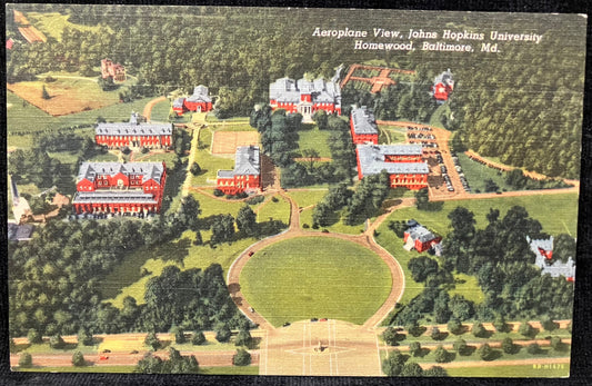 Aeroplane View, John Hopkins University Homewood, Baltimore, Maryland - Vintage Postcard - Early Medical School Complex
