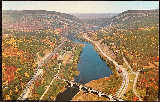 Airview of Delaware Water Gap - Lackawanna-Erie Railroad Bridge - New Jersey - 1960s Bridge Postcard