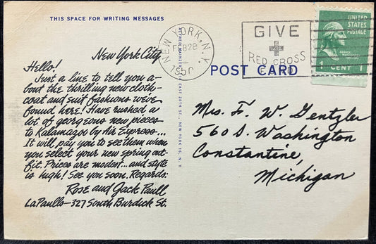 Front: R. C. A. Bldg. Statue of Liberty Empire State Bldg., New York, N. Y. Back: Blank with written