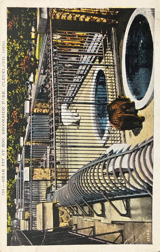 Bear Pit at Zoo - Brookside Park - Cleveland, Ohio - Urban Zoo Postcard