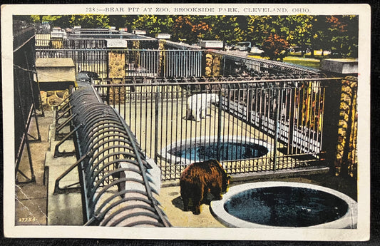 Bear Pit at Zoo - Brookside Park - Cleveland, Ohio - Urban Zoo Postcard