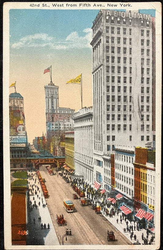 42nd St., West from Fifth Ave., New York City - Vintage 1920 Postcard