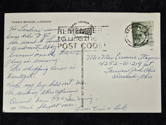 Tower Bridge, London, Photo Postcard 1970s view of London Bridge with Boat Commerce belowaverage con