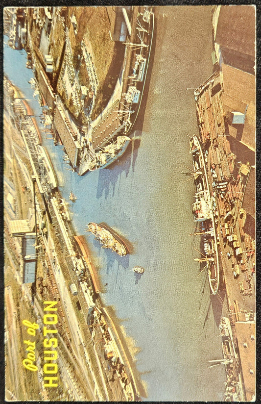 Port of Houston, Texas - Largest Port in the US in 1960s - Birds-eye View Of Houston Shipping Channel - Color Aerial Photo Postcard