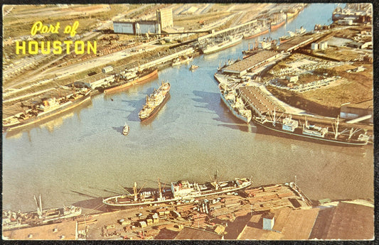 Port of Houston, Texas - Largest Port in the US in 1960s - Birds-eye View Of Houston Shipping Channel - Color Aerial Photo Postcard