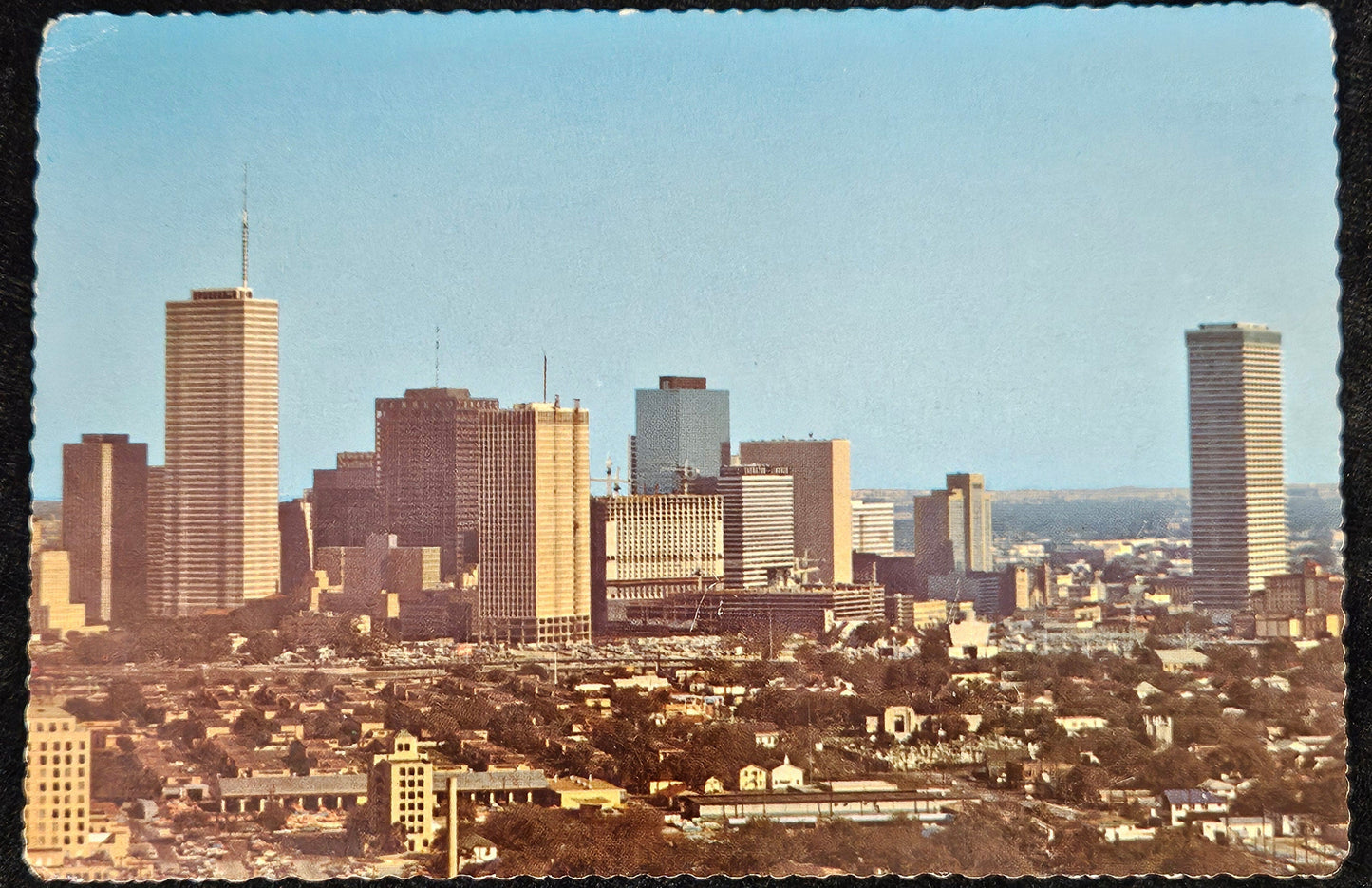Houston, Texas "The Ever Changing Skyline Of The Sixth Largest City" - 1971 Color Aerial Skyline Photo Postcard