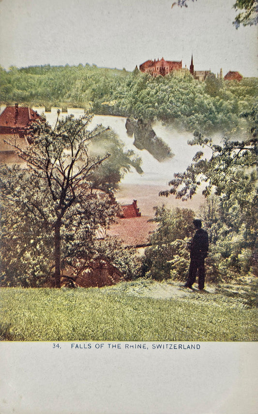 Falls Of The Rhine- Switzerland Waterfal - Nature Photo- Castle View Postcard