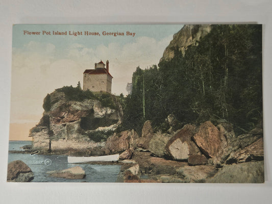 Flower Pot Island Light House - Georgian Bay, Ontario, Canada - Hand tinted 1910 Postcard