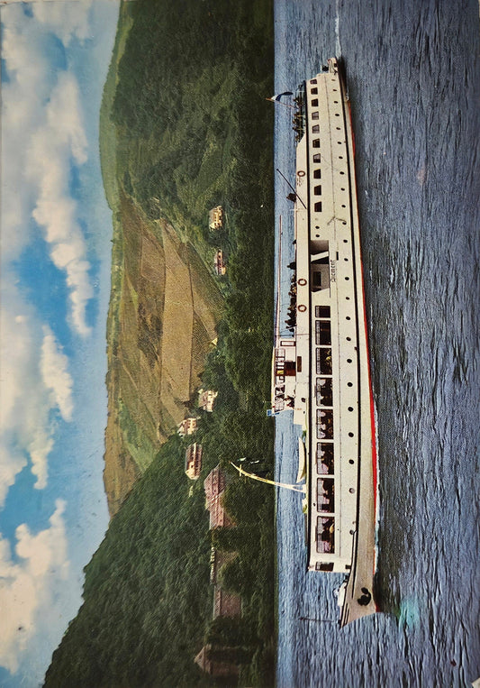 German Ship Diamant Dusseldorf - Passenger Ferry With Mountain Farmland - 1970 Postcard