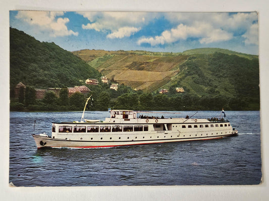 German Ship Diamant Dusseldorf - Passenger Ferry With Mountain Farmland - 1970 Postcard