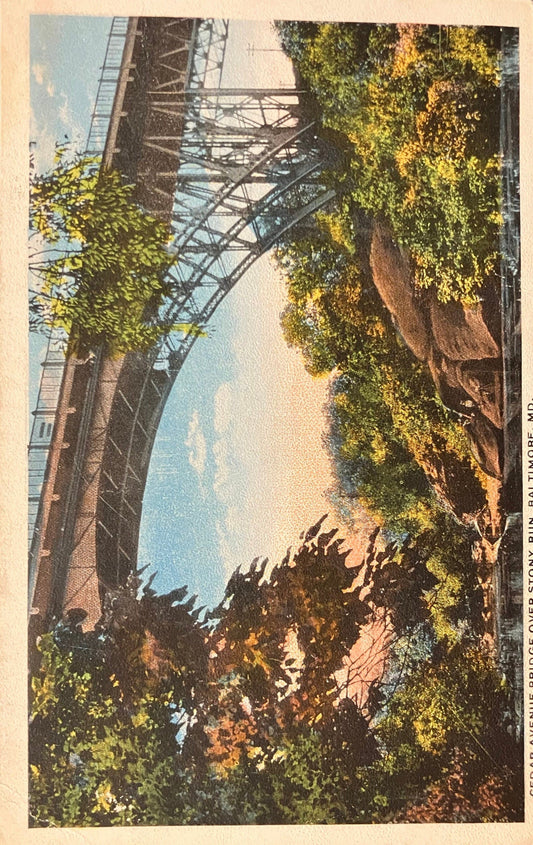 Cedar Avenue Bridge over Stony Run, Baltimore, MD. - Vintage 1919 Bridge Postcard  -From a Loving Father to his Son