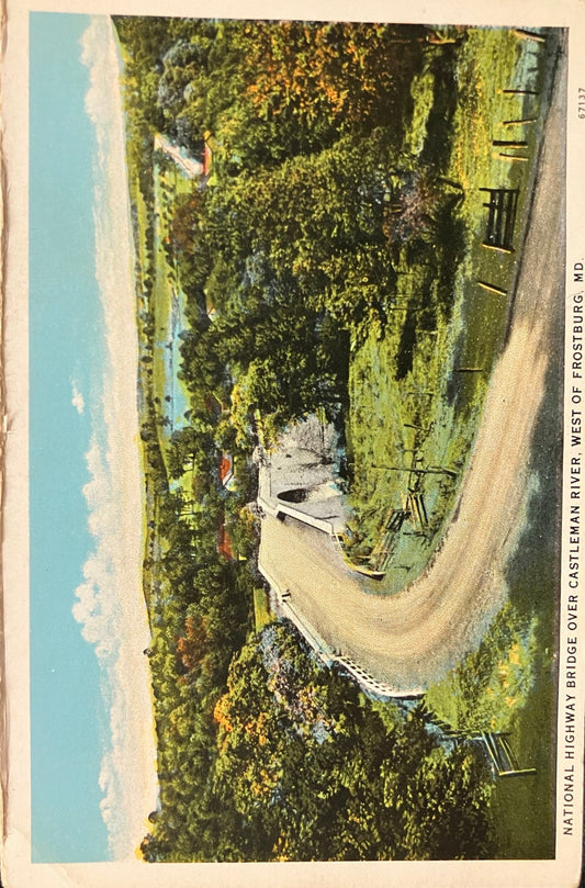 National Highway Bridge over Castleman River, West of Frostburg, MD. - Vintage Bridge Postcard