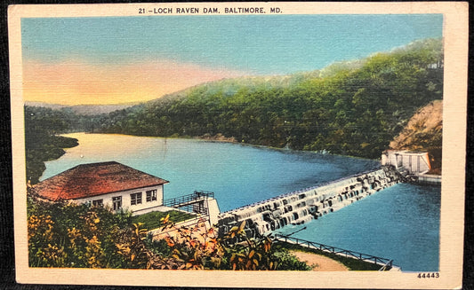 Loch Raven Dam. Baltimore, MD. - Vintage Dam Postcard